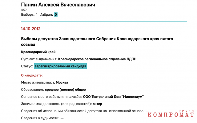 It is interesting that the column "information on a criminal record" remained empty, although Panin has articles of the Criminal Code of the Russian Federation
