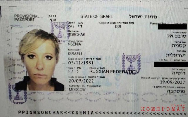 Photo, presumably, of Ksenia Sobchak's Israeli passport.