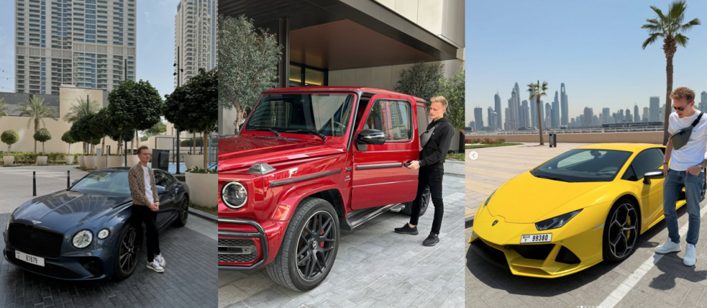 Александр Орловский позирует у дорогих элитных иномарок