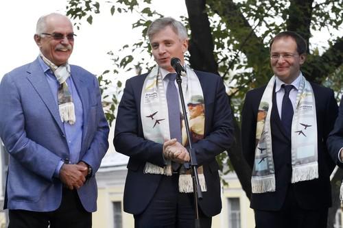 From left to right: Nikita Mikhalkov, Alexander Kibovsky and Vladimir Medinsky