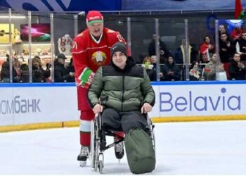26255 Lukashenka rides a serviceman who lost his leg on the ice