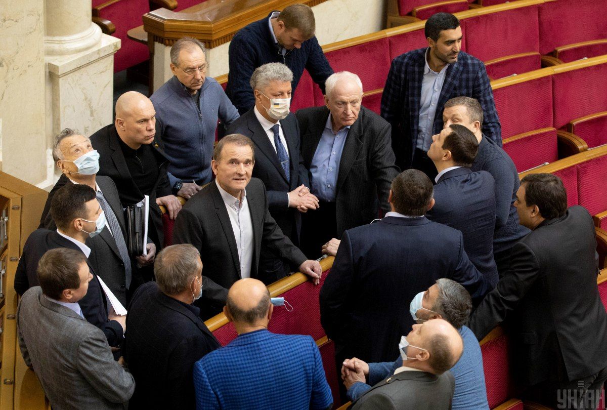 People's Deputies from the Opposition Platform for Life during a meeting of the Verkhovna Rada of Ukraine, Kyiv, February 3, 2021