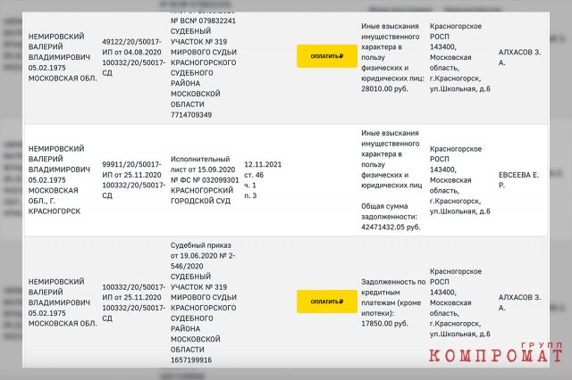 eight enforcement proceedings for tens of millions of rubles.  a trail of debts has been following nemirovsky since at least 2016.