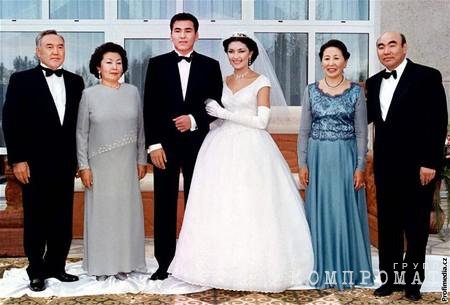 From left to right: Nursultan and Sara Nazarbayev, newlyweds Aidar Akayev and Aliya Nazarbayeva, Meiram and Askar Akayev