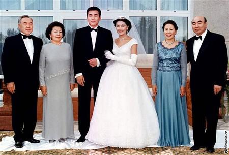 From left to right: Nursultan and Sara Nazarbayev, newlyweds Aidar Akayev and Aliya Nazarbayeva, Meiram and Askar Akayev