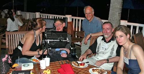 Stephen Hawking (second from left) on Epstein Island
