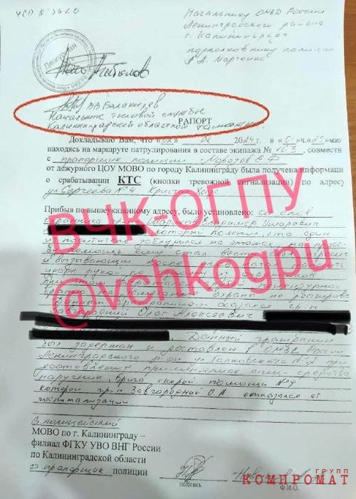 Report from the Russian Guard patrol on the circumstances of Zavgorodniy’s detention
