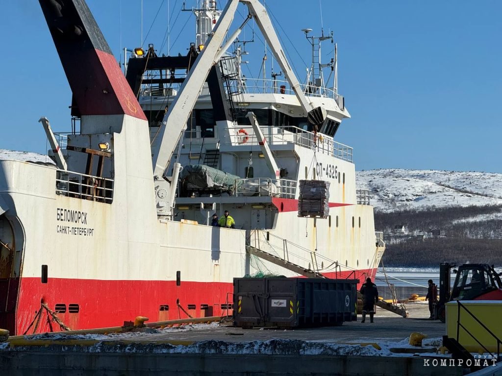 The Belomorsk crew loads fish rejected by the Norwegians