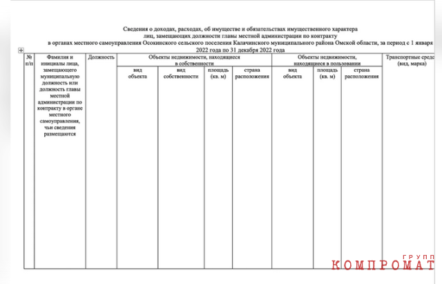 Information about Yelistratov's ownership of foreign shares was not included in the income declaration published on the Kalachinsky District Administration website