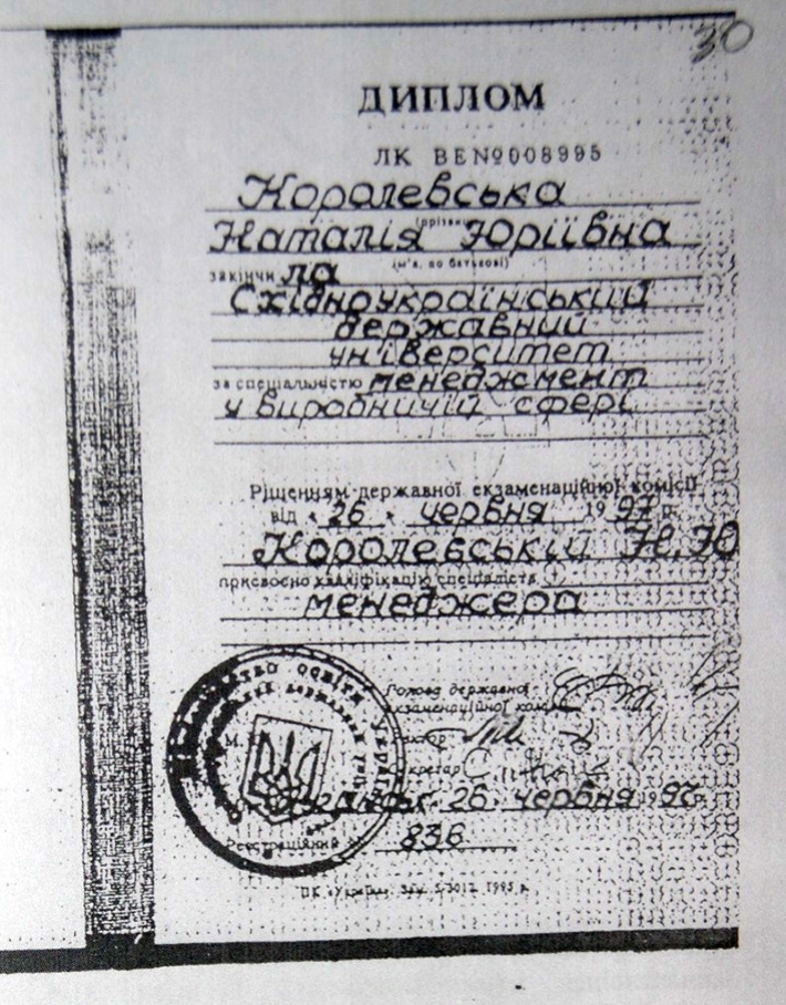 Diploma of Natalia Korolevskaya