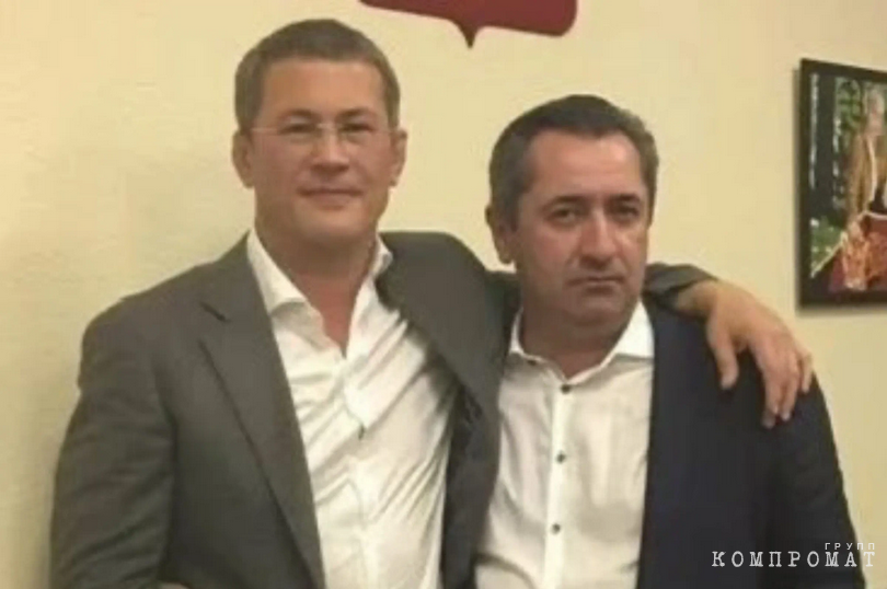 on the left is the head of bashkiria radiy khabirov, on the right is the detained deputy prime minister of the region alan marzaev