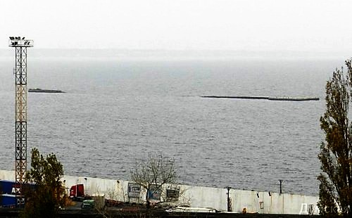 Sunken breakwater in the port of Odessa