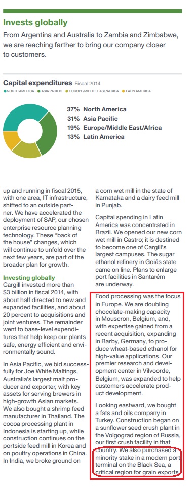 an interesting remark in the cargill group report for 2014. it talks about the purchase of a grain terminal on the black sea coast - "the most important region for grain exports"