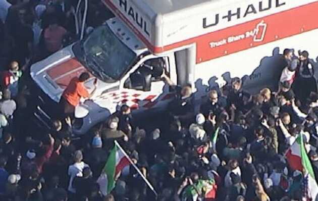 A truck plowed into protesters in solidarity with Iran protests in Los Angeles.