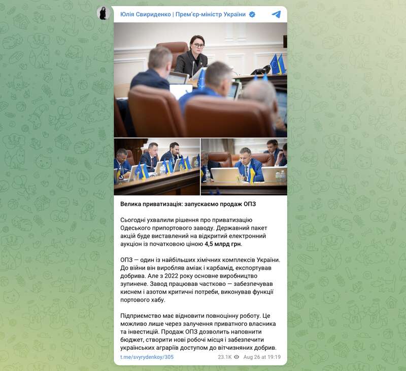 The Cabinet of Ministers has launched the sale of the Odessa Port Plant: what is the starting price?